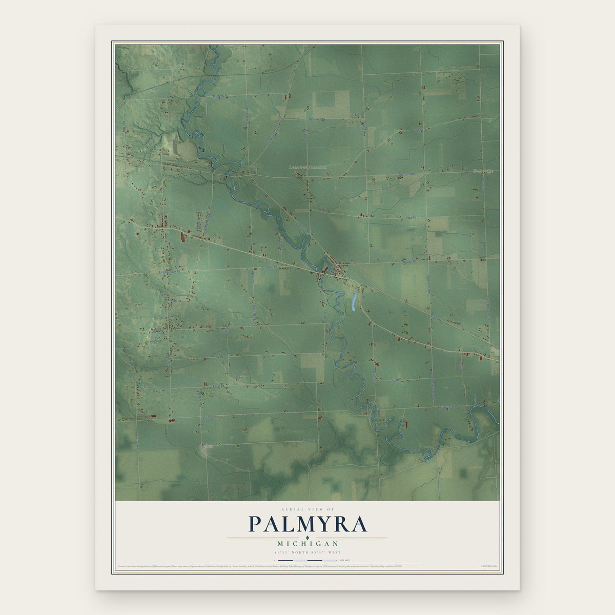 Palmyra, Michigan map print, the full design