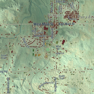 Close-up of the map of Paradise, Michigan print showing street and building detail
