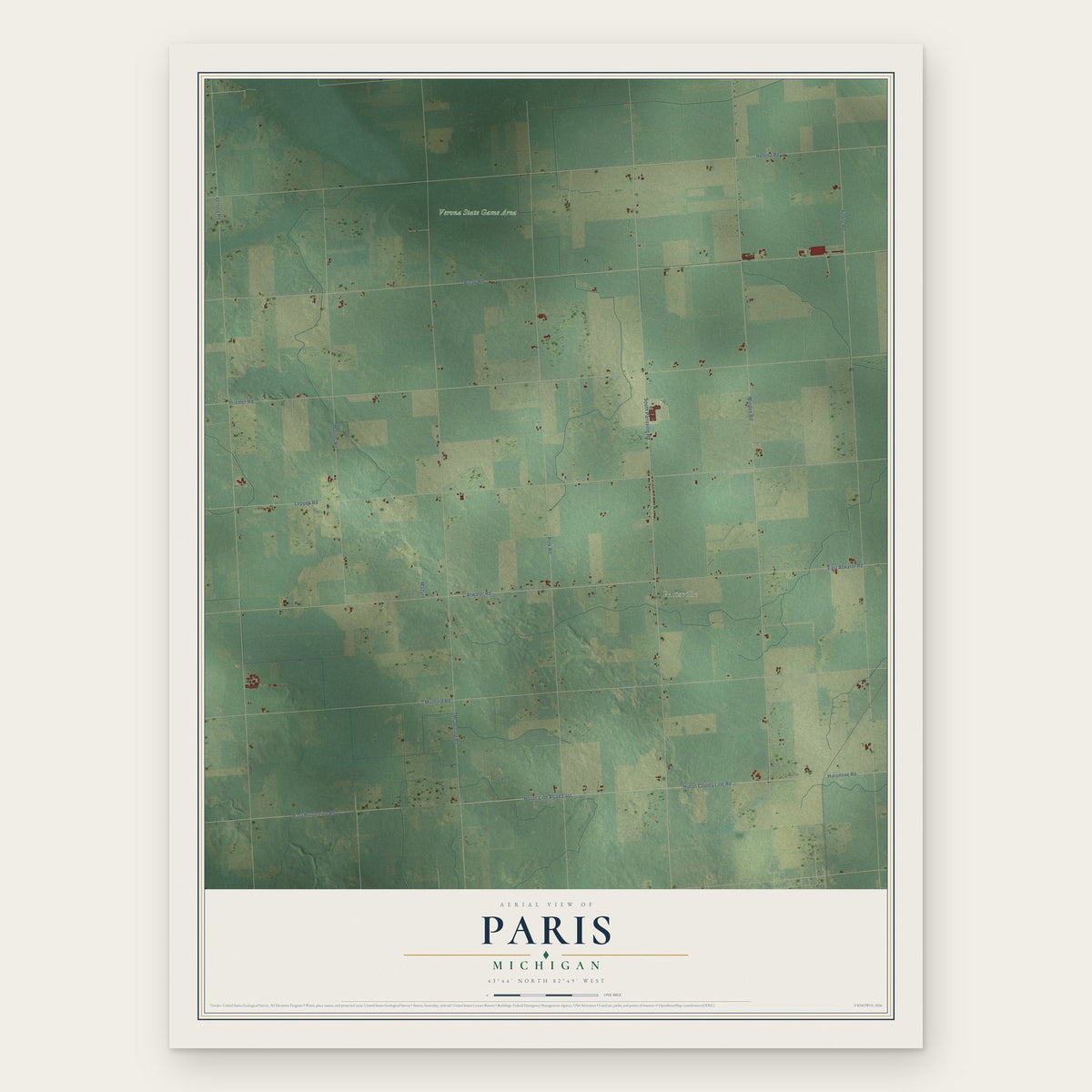 Paris, Michigan map print, the full design