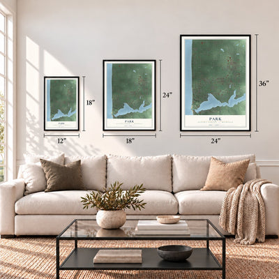 Park, Ottawa County, Michigan map in 12 x 18, 18 x 24 and 24 x 36 inch sizes above a sofa