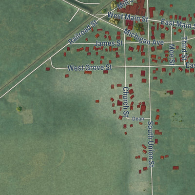 Close-up of the map of Parma, Michigan print showing street and building detail
