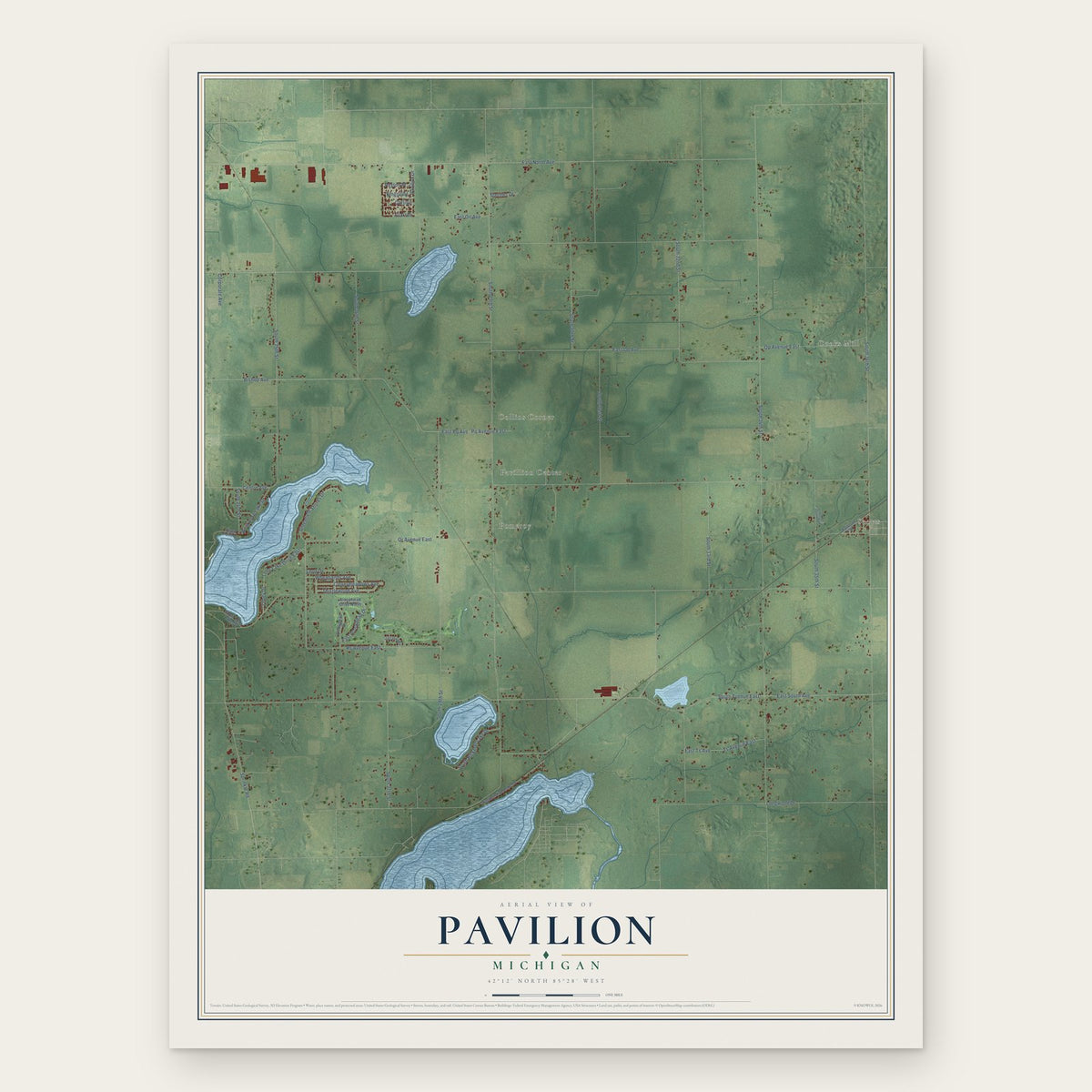 Pavilion, Michigan map print, the full design