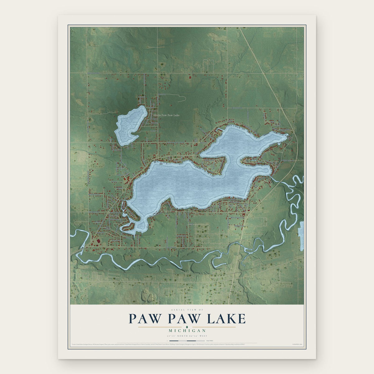 Paw Paw Lake, Michigan map print, the full design