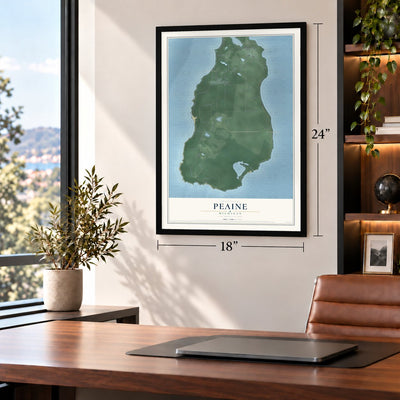 Peaine, Michigan map, 18 x 24 inch print in a black frame in a home office