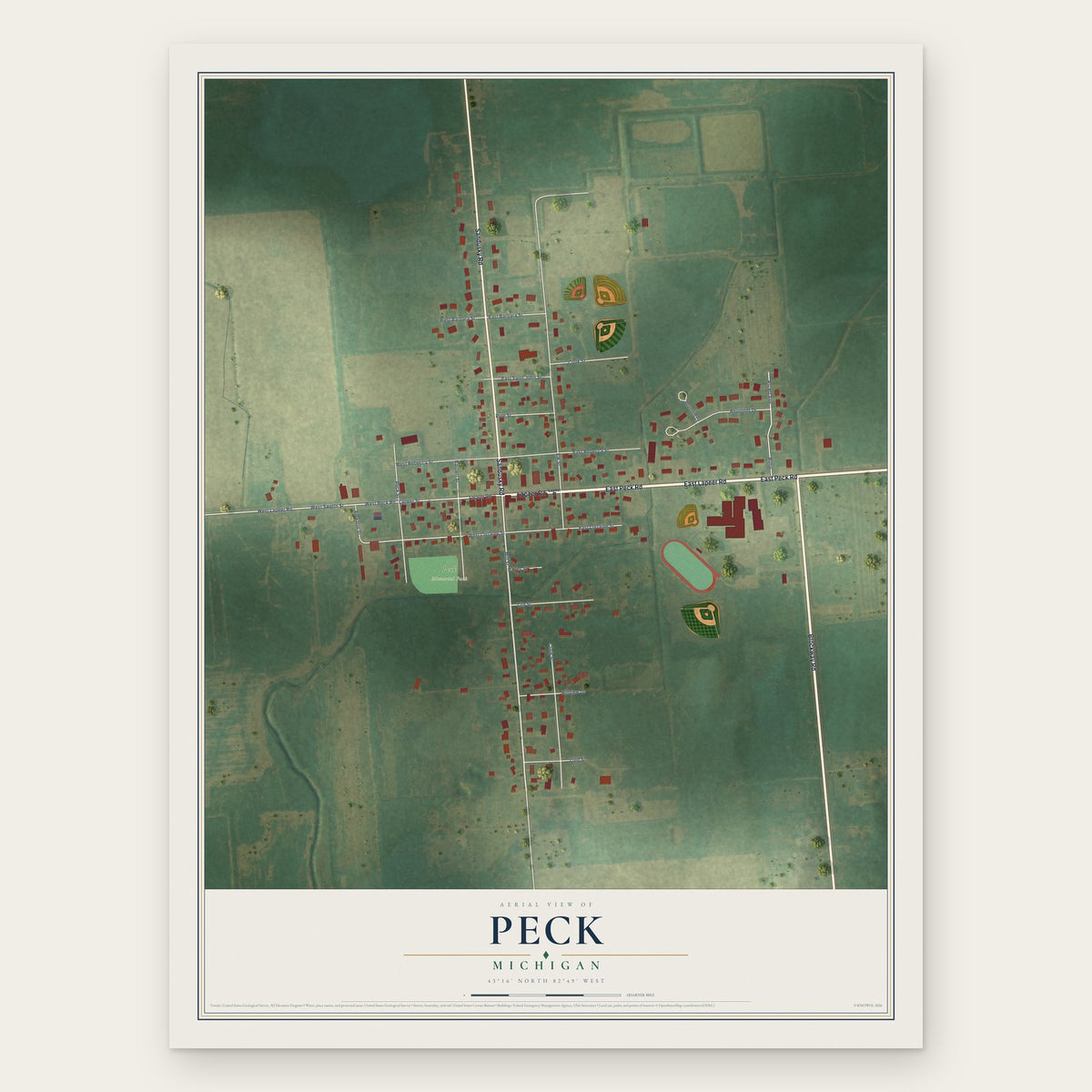 Peck, Michigan map print, the full design