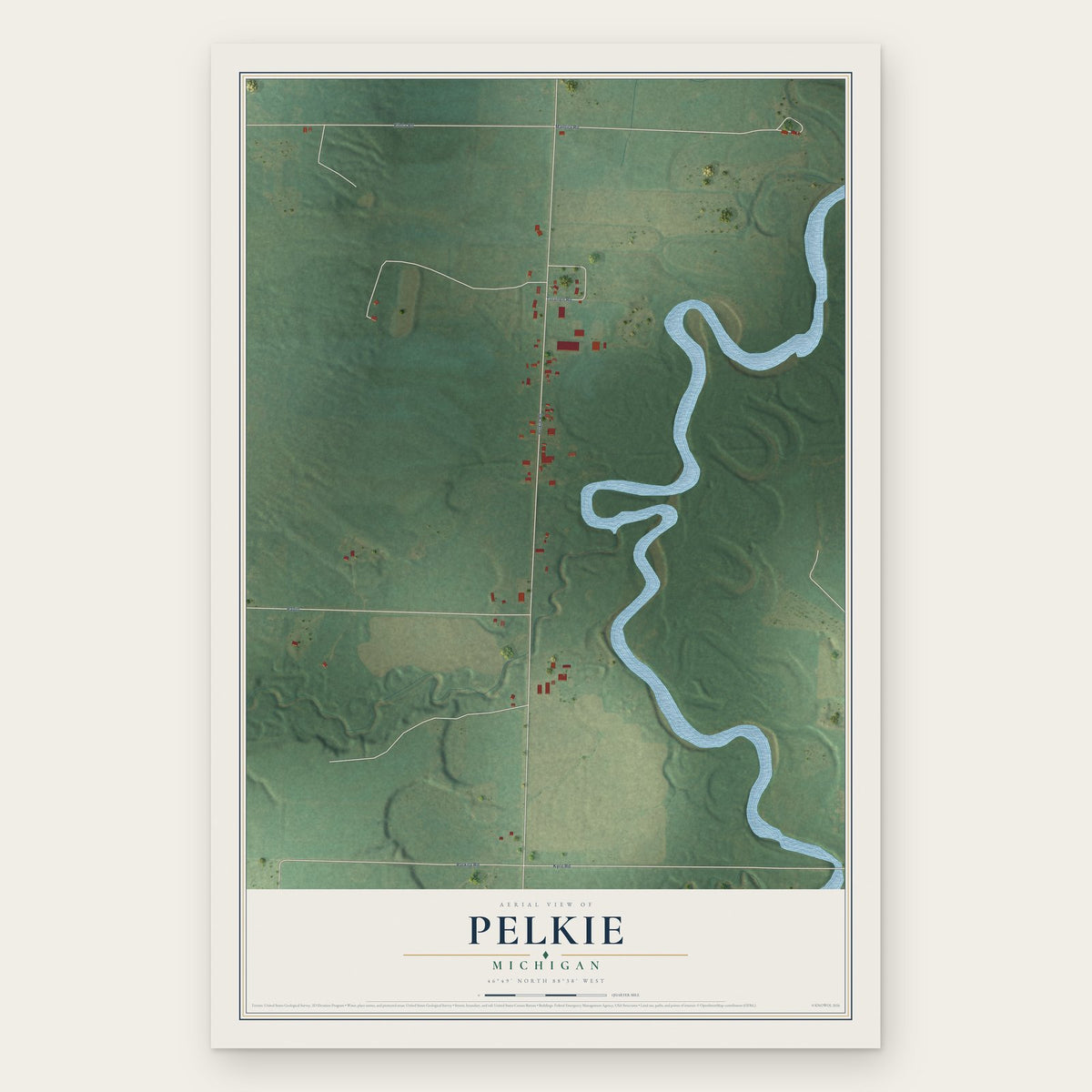 Pelkie, Michigan map print, the full design