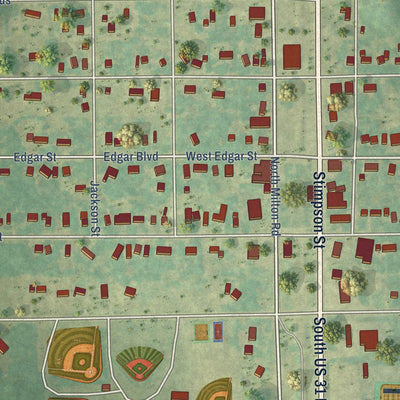 Close-up of the map of Pellston, Michigan print showing street and building detail