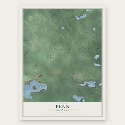 Penn, Michigan map print, the full design