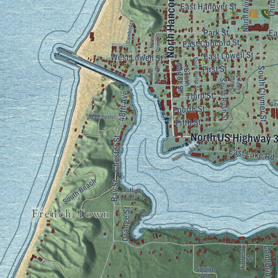 Close-up of the map of Pentwater, Oceana County, Michigan print showing street and building detail