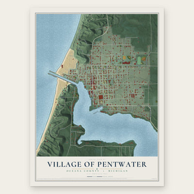 Pentwater, Michigan map print, the full design