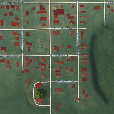 Close-up of the map of Perrinton, Michigan print showing street and building detail