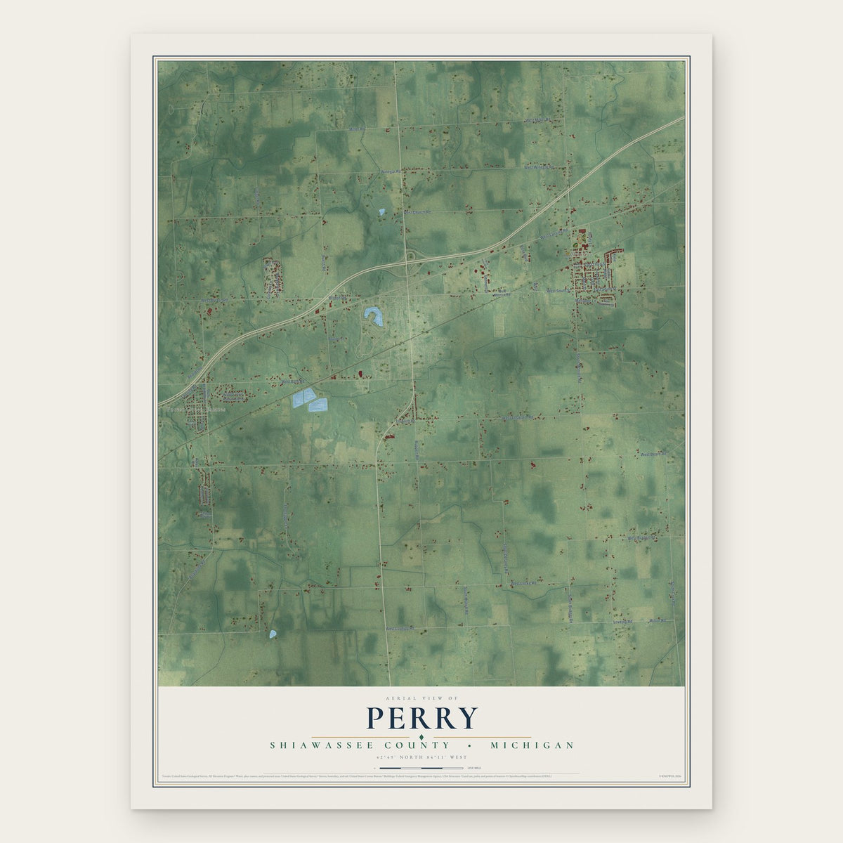 Perry, Shiawassee County, Michigan map print, the full design