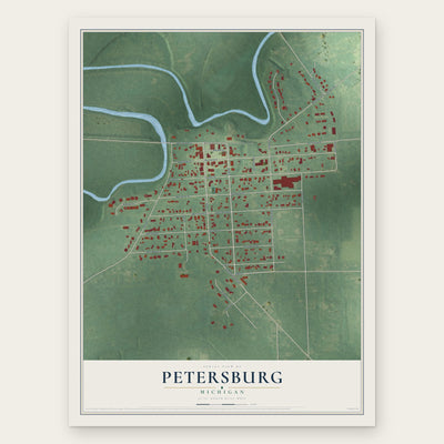 Petersburg, Michigan map print, the full design
