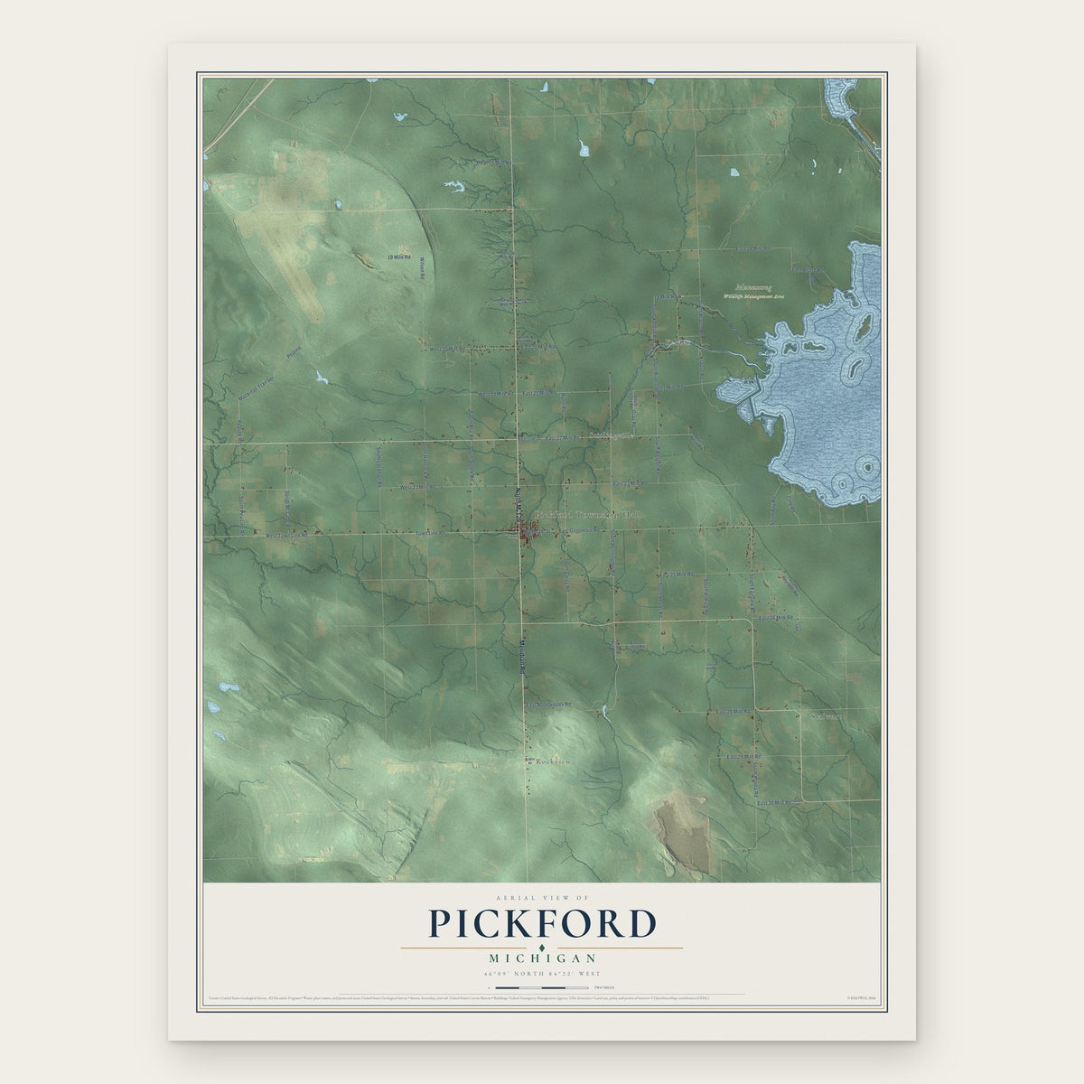 Pickford, Michigan map print, the full design