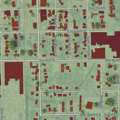 Close-up of the map of Pinconning, Michigan print showing street and building detail