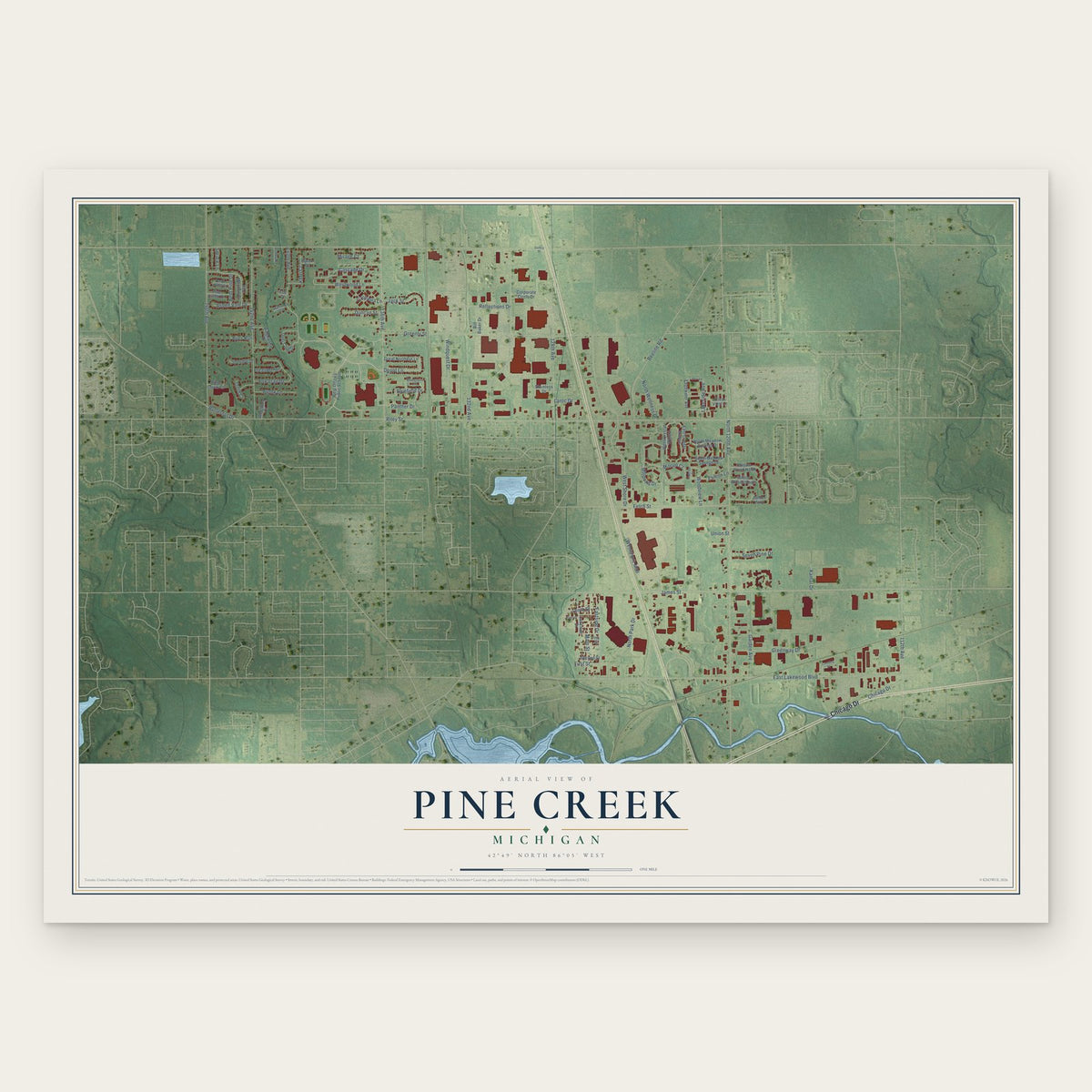 Pine Creek, Michigan map print, the full design