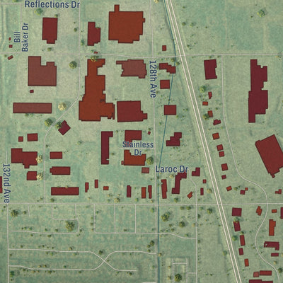 Close-up of the map of Pine Creek, Michigan print showing street and building detail