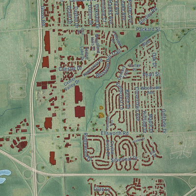 Close-up of the map of Pittsfield, Michigan print showing street and building detail
