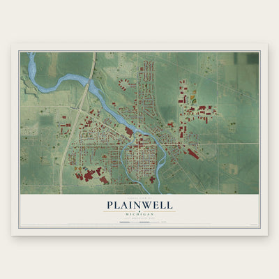 Plainwell, Michigan map print, the full design