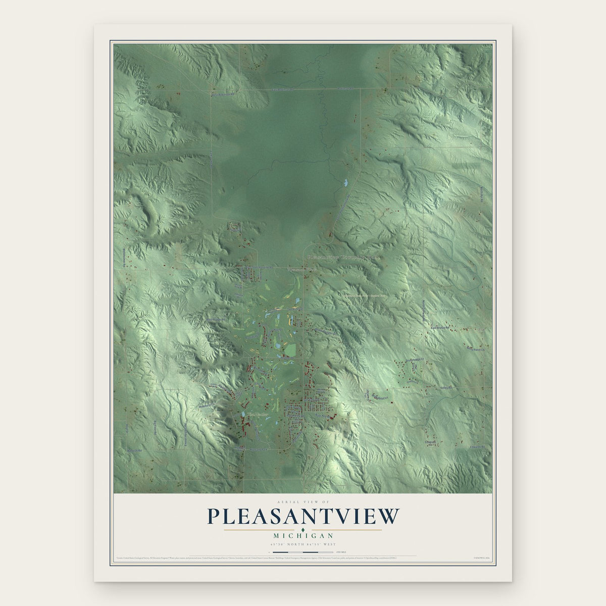 Pleasantview, Michigan map print, the full design