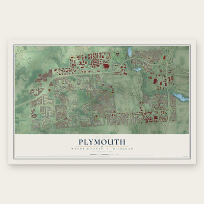 Plymouth, Wayne County, Michigan map print, the full design
