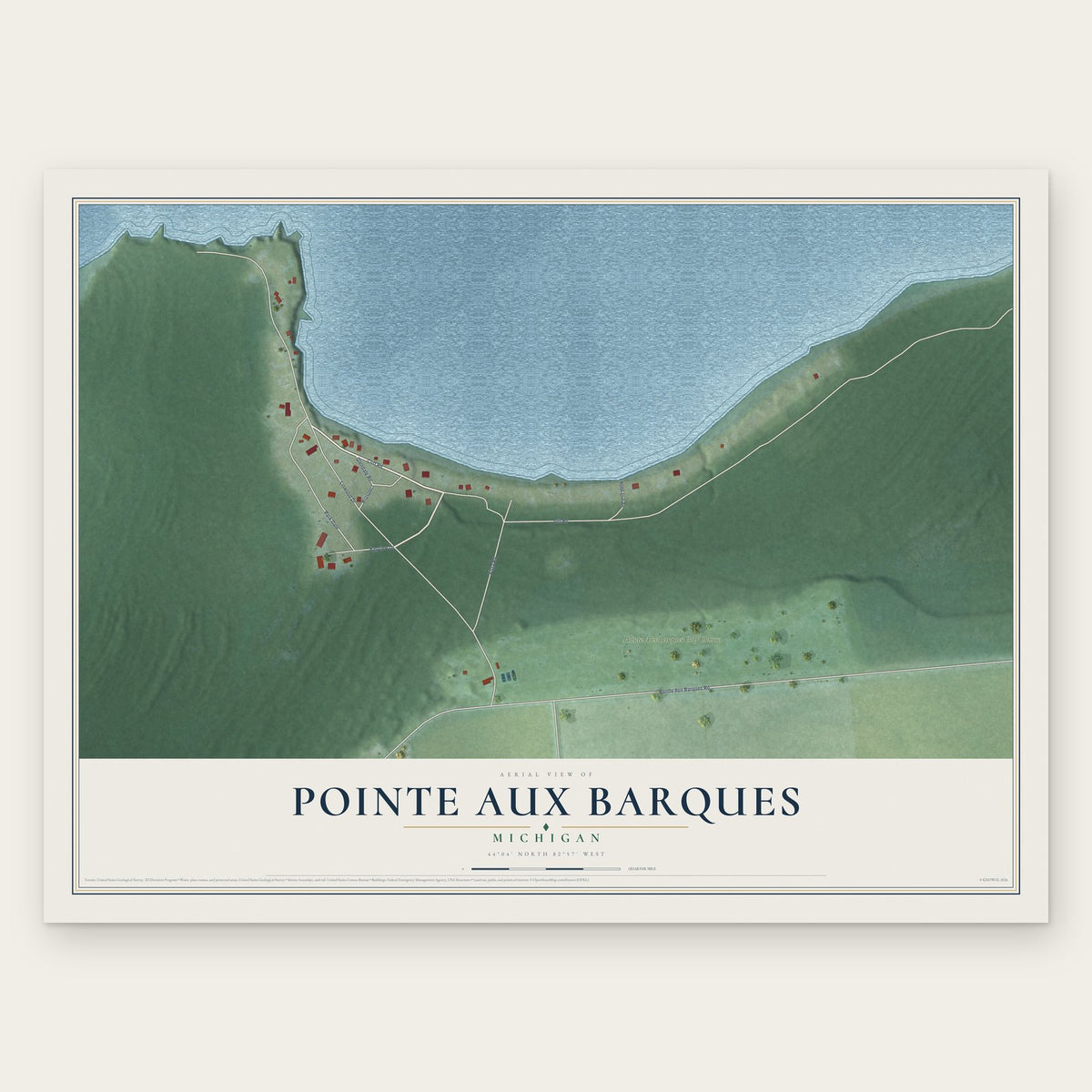 Pointe Aux Barques, Michigan map print, the full design