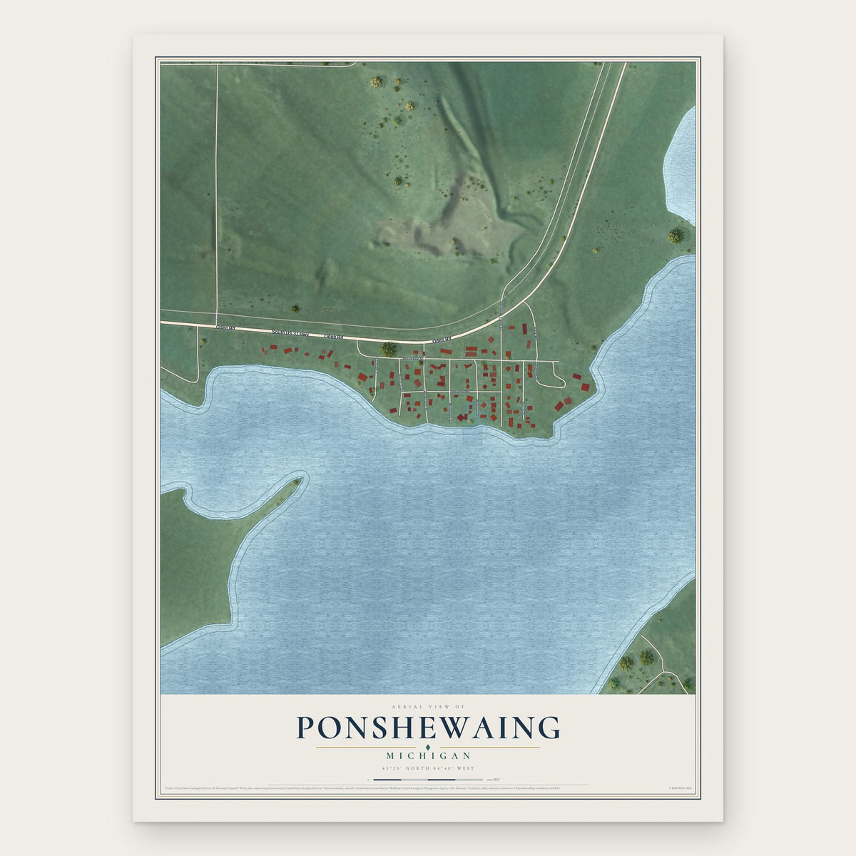 Ponshewaing, Michigan map print, the full design
