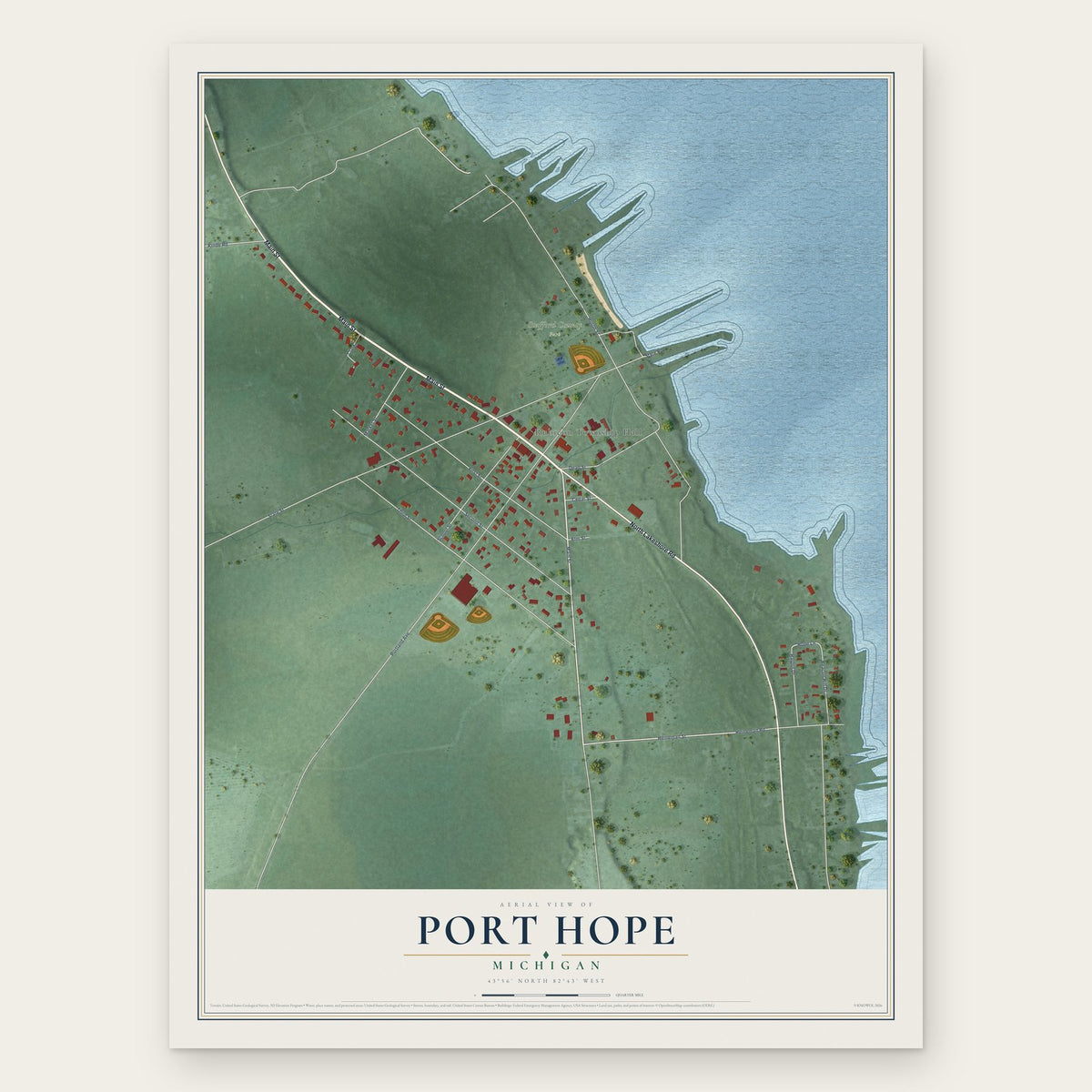 Port Hope, Michigan map print, the full design