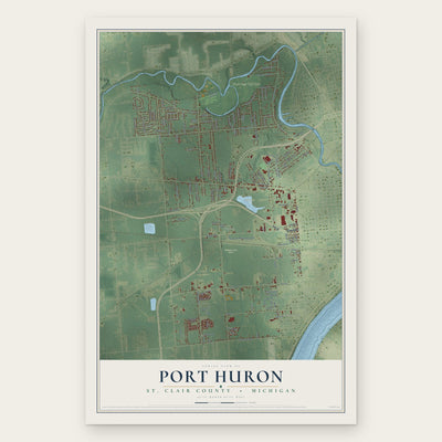 Port Huron, St. Clair County, Michigan map print, the full design