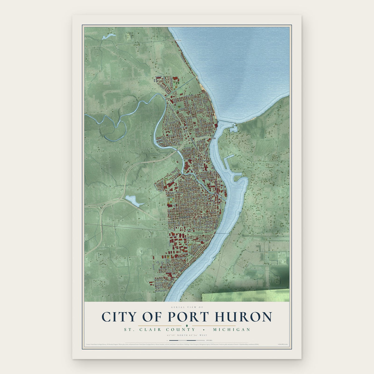 Port Huron, Michigan map print, the full design