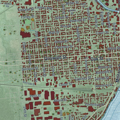Close-up of the map of Port Huron, Michigan print showing street and building detail