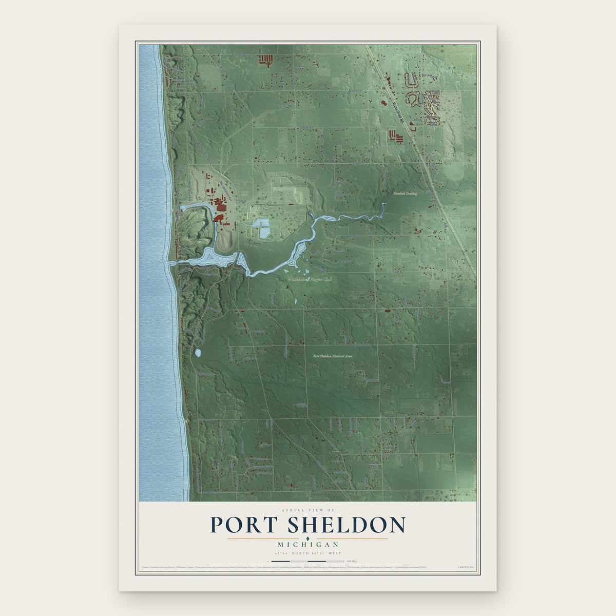 Port Sheldon, Michigan map print, the full design