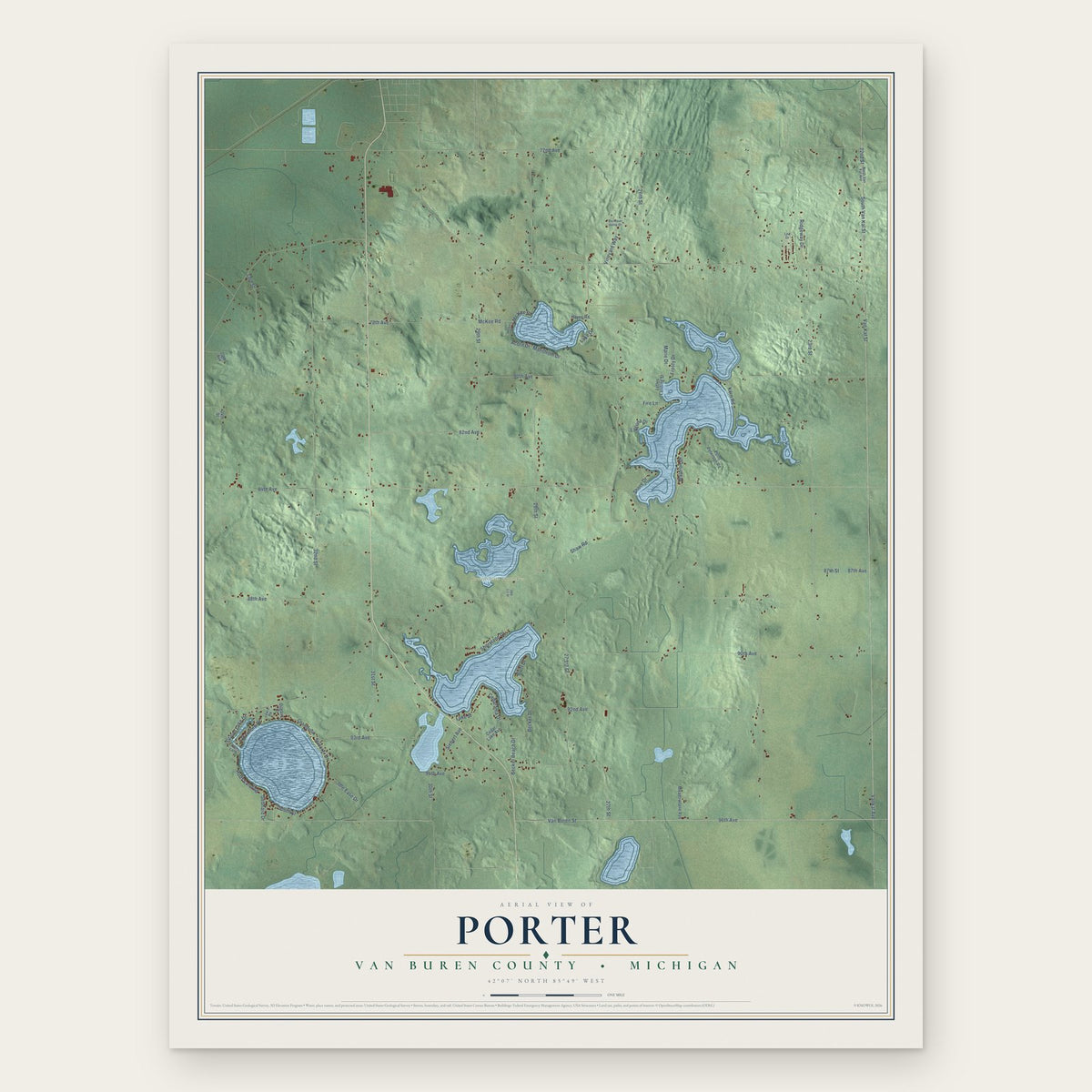 Porter, Van Buren County, Michigan map print, the full design