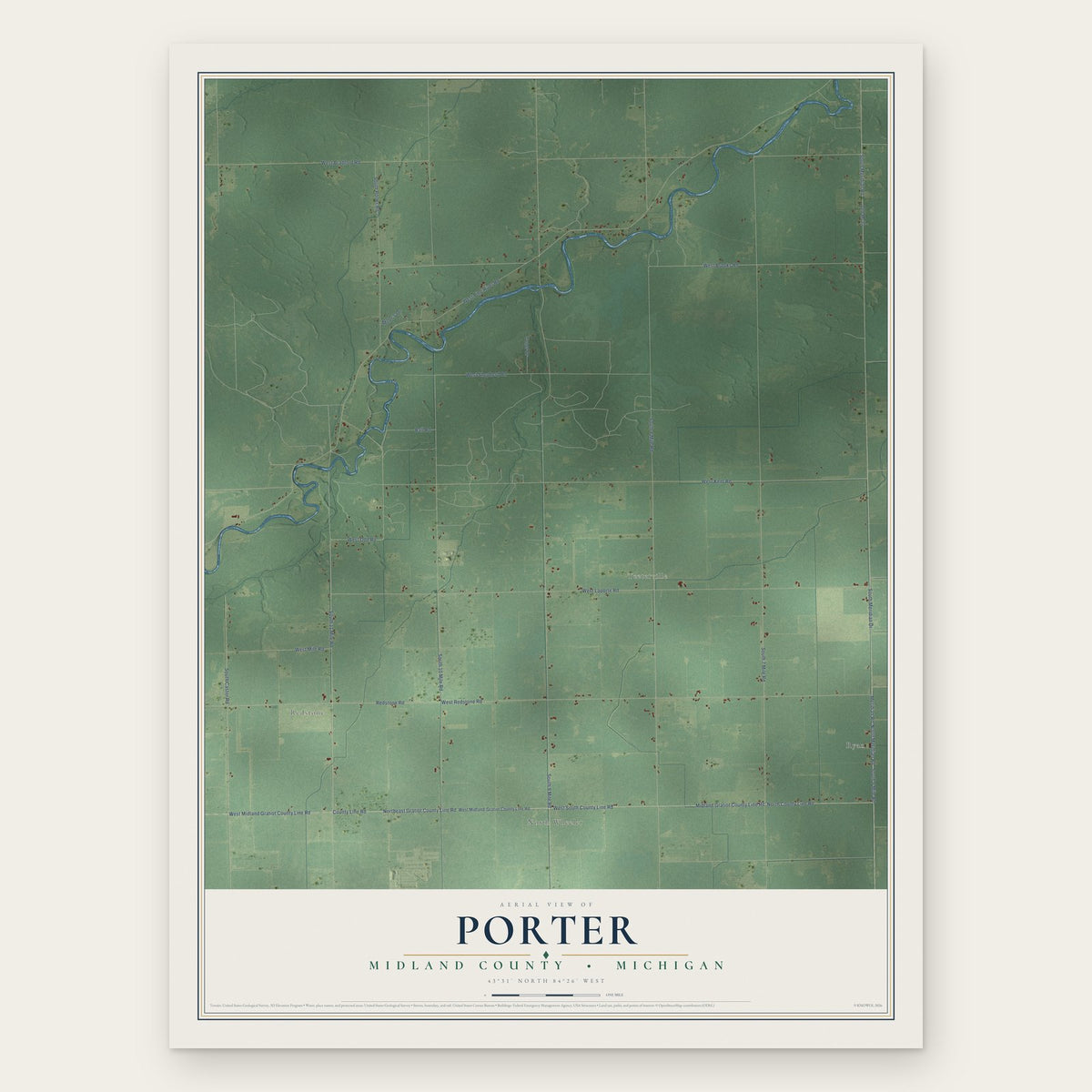 Porter, Midland County, Michigan map print, the full design