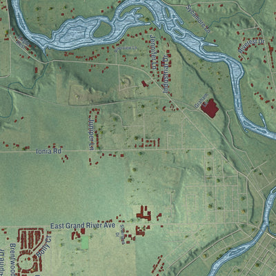 Close-up of the map of Portland, Ionia County, Michigan print showing street and building detail