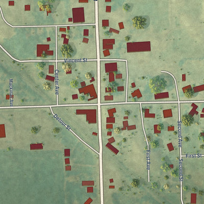 Close-up of the map of Posen, Michigan print showing street and building detail