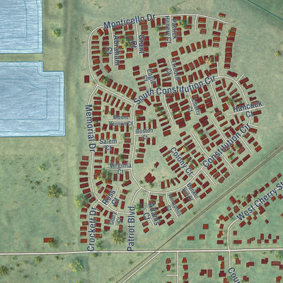 Close-up of the map of Potterville, Michigan print showing street and building detail