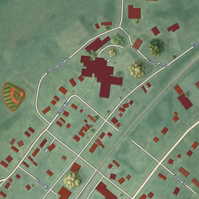 Close-up of the map of Powers, Michigan print showing street and building detail