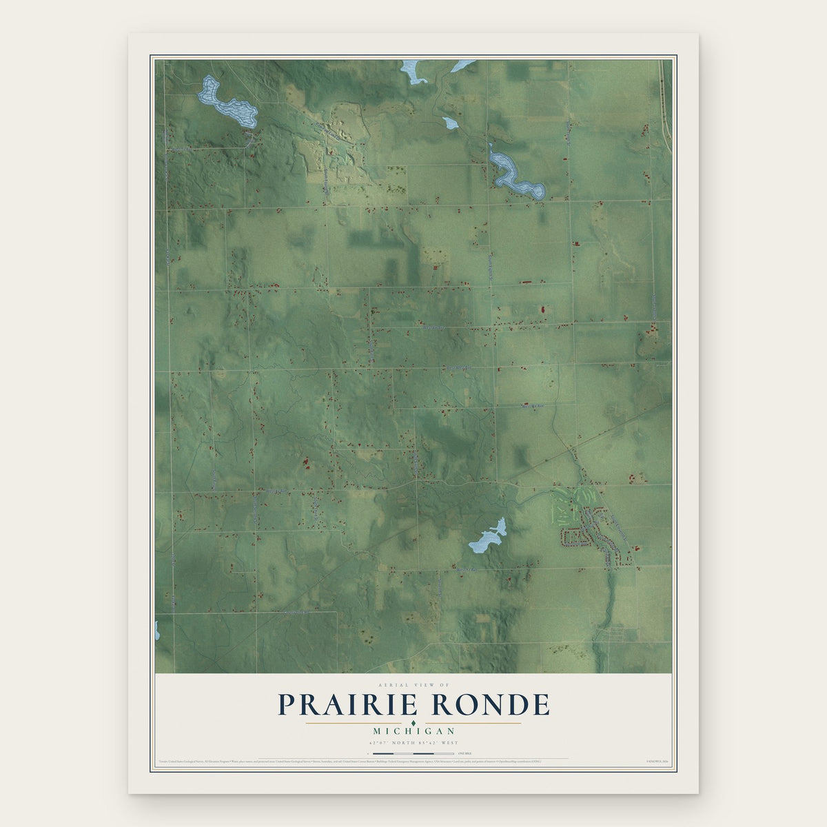 Prairie Ronde, Michigan map print, the full design