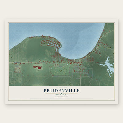 Prudenville, Michigan map print, the full design