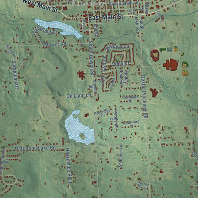Close-up of the map of Putnam, Michigan print showing street and building detail