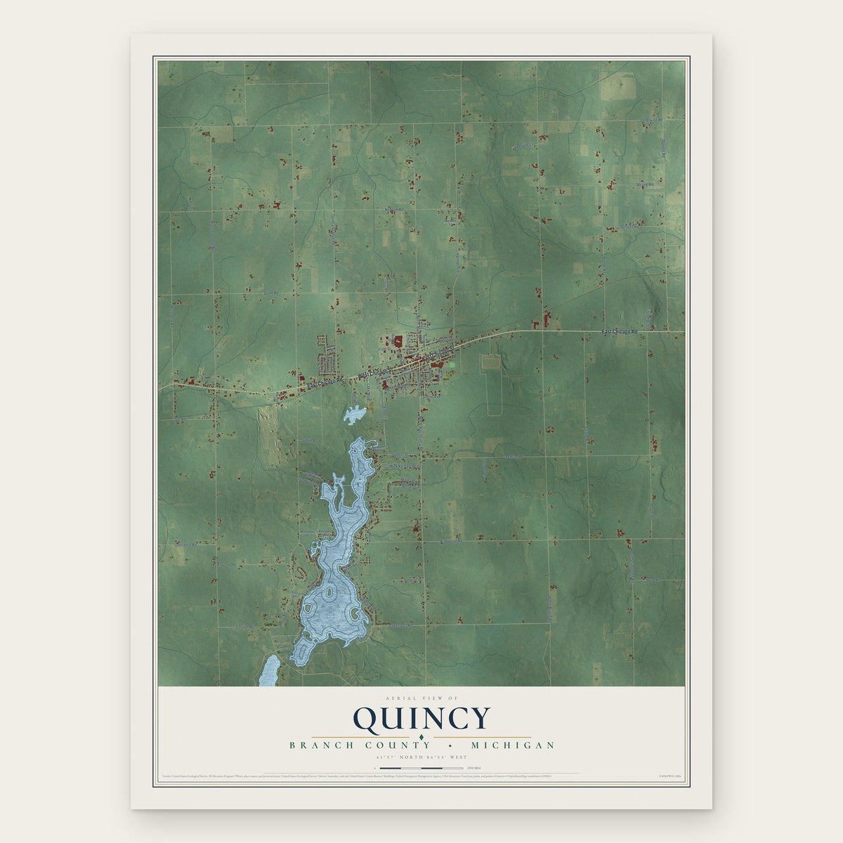 Quincy, Branch County, Michigan map print, the full design
