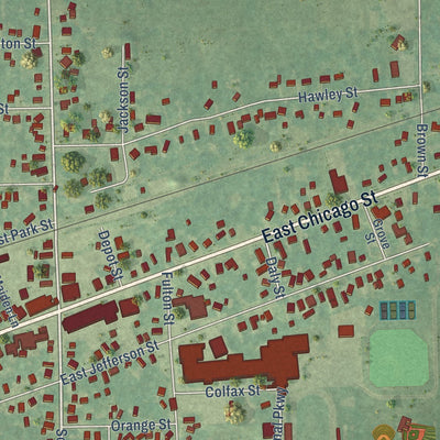 Close-up of the map of Quincy, Michigan print showing street and building detail