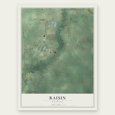 Raisin, Michigan map print, the full design