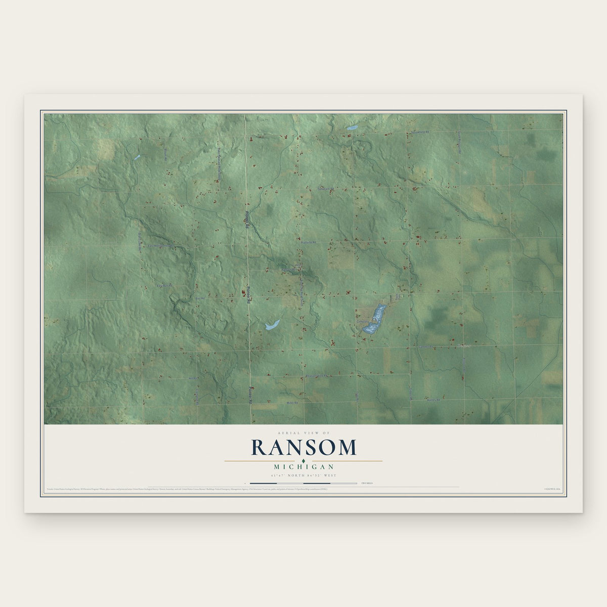 Ransom, Michigan map print, the full design