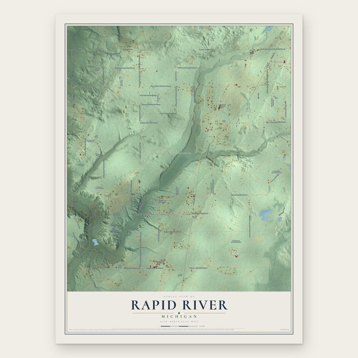 Rapid River, Michigan map print, the full design
