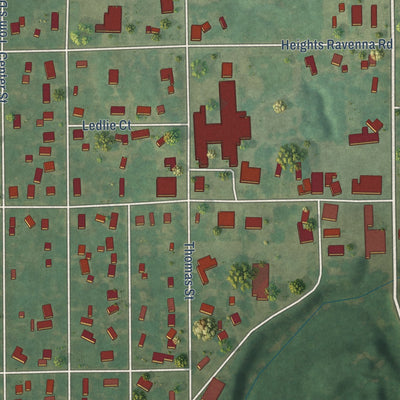 Close-up of the map of Ravenna, Michigan print showing street and building detail