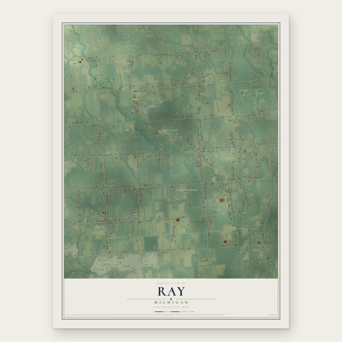 Ray, Michigan map print, the full design