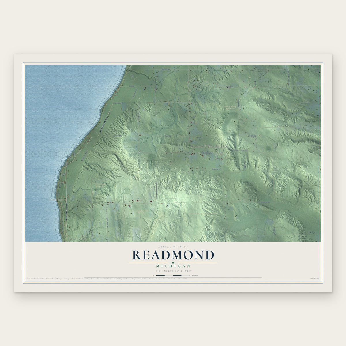 Readmond, Michigan map print, the full design