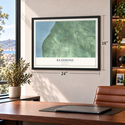 Readmond, Michigan map, 18 x 24 inch print in a black frame in a home office